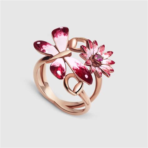 gucci flora ring in rose gold enamel and rubies|Gucci icon 18k ring.